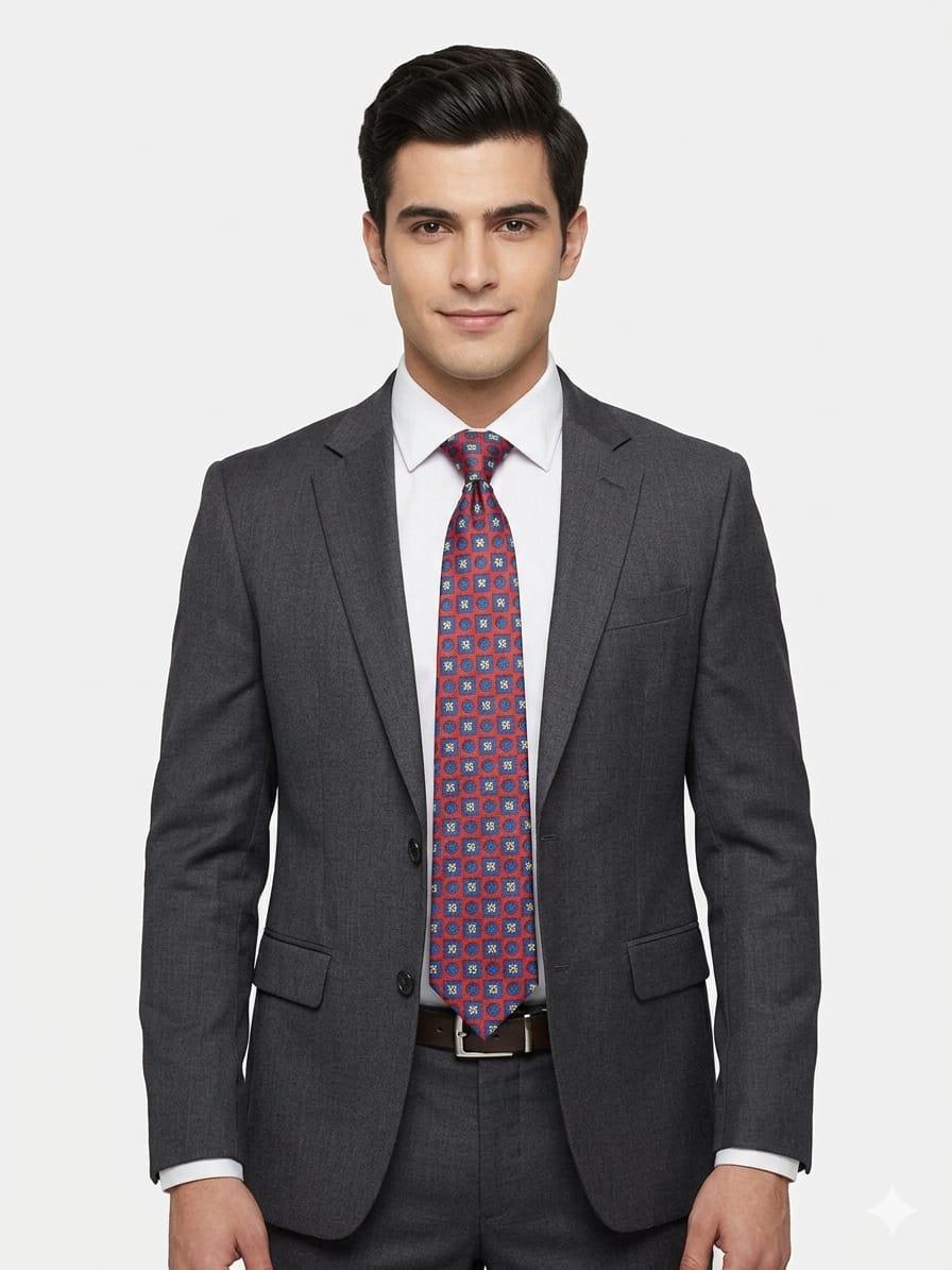 Premium Red Patterned Men’s Tie – Stylish Formal Neck Tie for Office, Wedding & Business Wear | Juss Apparels (JTIE5)