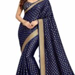 Royal Blue Art Silk Saree with Golden Zari Butta Work & Border