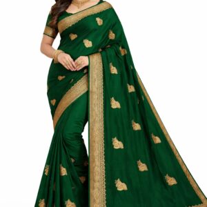 Luxury Dark Green Designer Saree with Rich Gold Zari Work | Wedding & Festive Wear Saree | JFS34