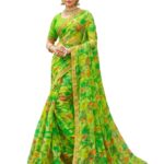 Trendy Green Designer Saree for Women – Geometric Print Festive & Party Wear Saree with Blouse | JFS76