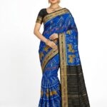 Royal Blue Bangalore Silk Saree with Sambalpuri Ikat Motifs & Gold Zari Border - JSMLS56