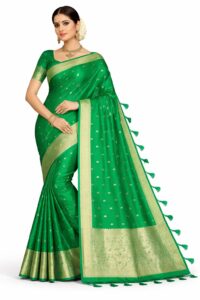 Emerald Green Bangalore Soft Silk Saree with Elegant Zari Buttis & Traditional Pallu