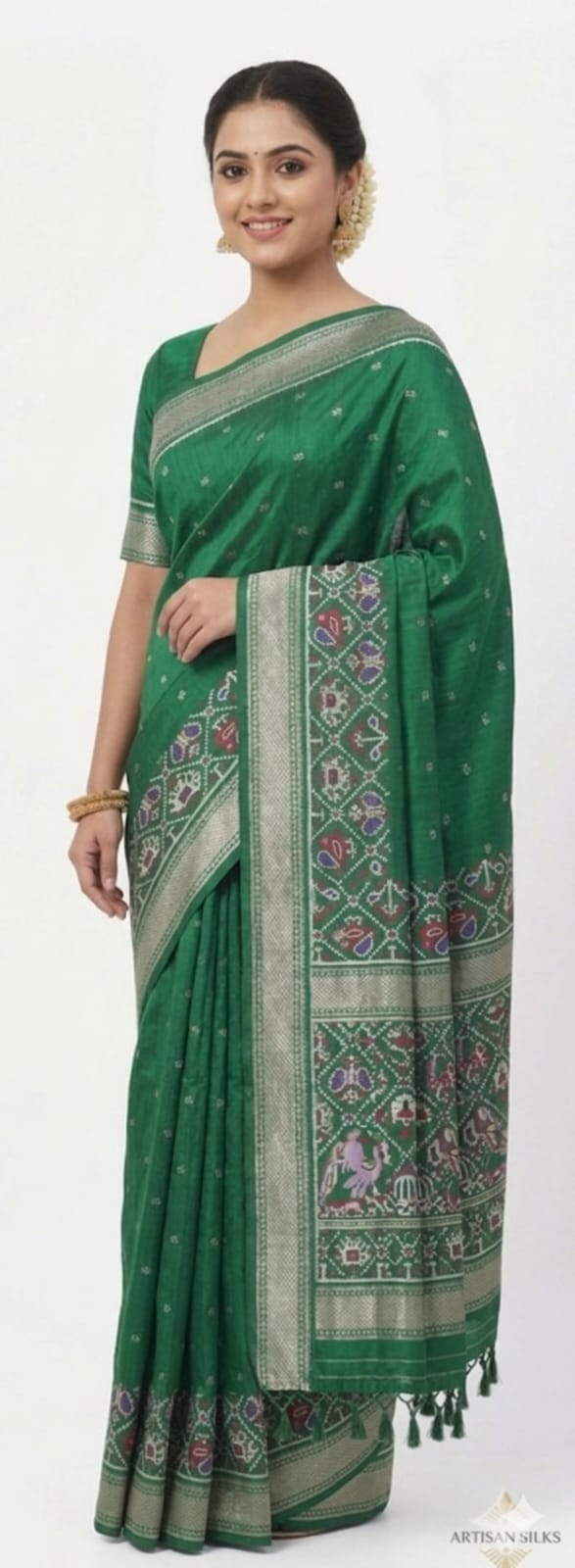 Premium Green Bangalore Silk Saree with Traditional Weaving Border | Soft Silk Designer Saree for Women | SKU163