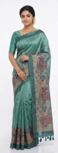 Elegant Teal Green Bangalore Silk Saree with Floral Kalamkari Inspired Pallu | Designer Festive Wear