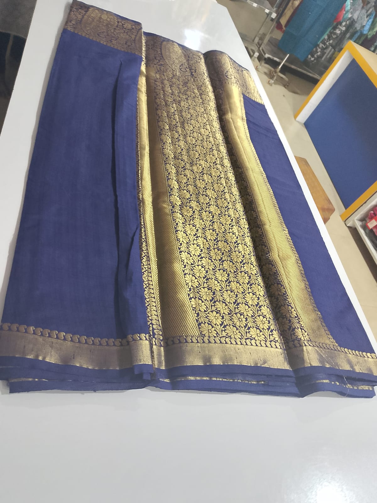 Royal Blue Bangalore Silk Saree with Traditional Paisley Gold Zari Border - JBS215