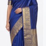 Royal Blue Bangalore Silk Saree with Traditional Paisley Gold Zari Border - JBS215