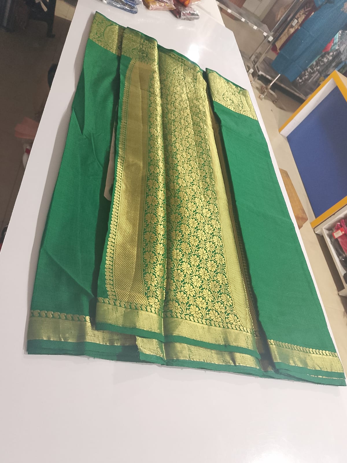 Royal Emerald Green Bangalore Silk Saree with Intricate Gold Zari Border - JBS213