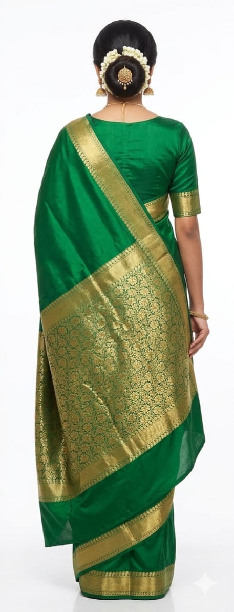 Royal Emerald Green Bangalore Silk Saree with Intricate Gold Zari Border - JBS213