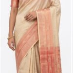 Elegant Cream Bangalore Silk Saree with Peach Zari Border – SKU: JBS193