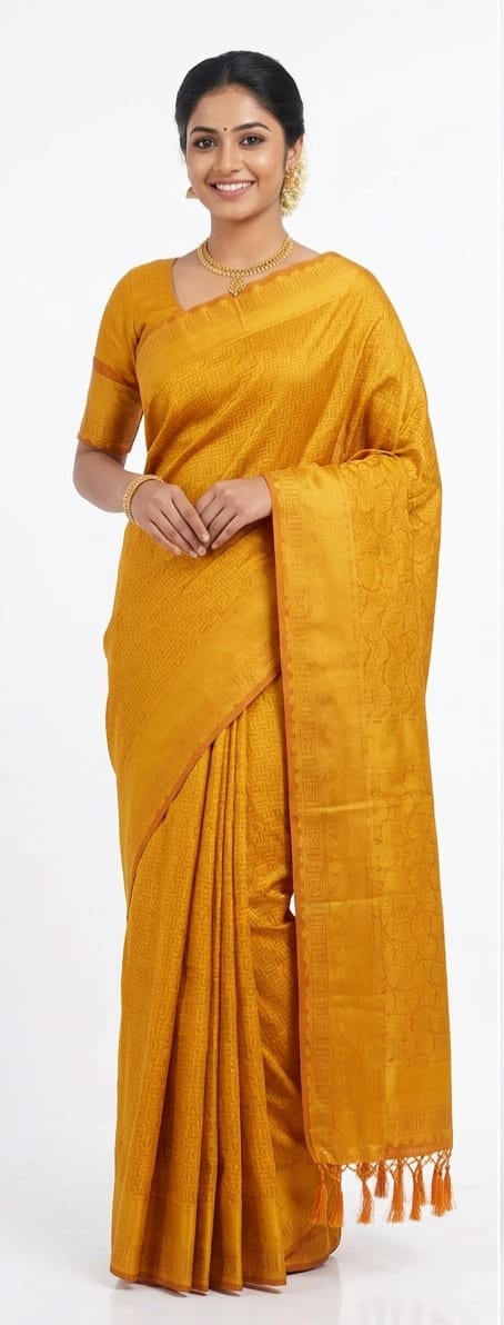 Premium GOLD YELLOW Bangalore Silk Saree for Women | Elegant Traditional & Festive Wear Silk Saree with Rich Zari Work
