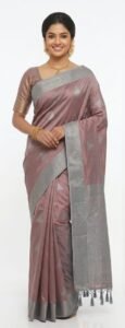 Premium Bangalore Silk Saree in Dusty Mauve with Silver Zari Border | Elegant Festive & Party Wear Saree