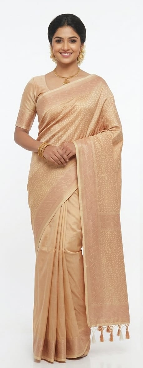 Timeless Beige Bangalore Silk Saree with Self-Textured Weaving