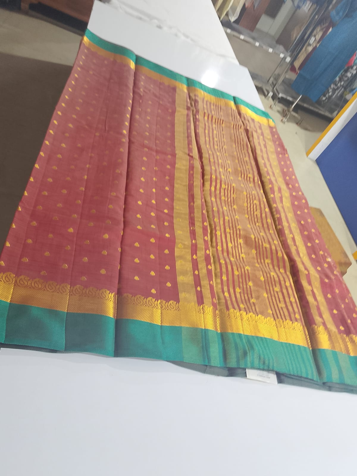 Premium Bangalore Silk Saree – Rose Pink & Green Zari Border Traditional Saree for Women | Wedding & Festive Wear | JBS182