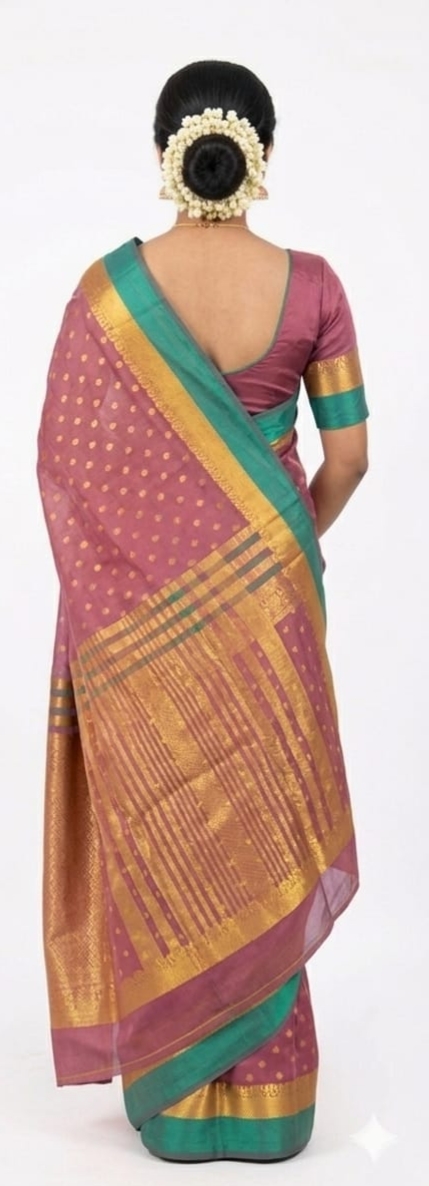 Premium Bangalore Silk Saree – Rose Pink & Green Zari Border Traditional Saree for Women | Wedding & Festive Wear | JBS182