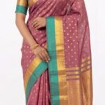 Premium Bangalore Silk Saree – Rose Pink & Green Zari Border Traditional Saree for Women | Wedding & Festive Wear | JBS182
