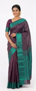Premium Bangalore Silk Saree for Women – Purple & Teal Green Zari Border Traditional Saree | Wedding & Festive Wear | JBS273