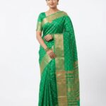 Enchanting Parrot Green Bangalore Silk Saree with Rich Gold Zari Border – SKU240