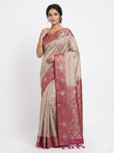Champagne Gold Bangalore Silk Saree with Pink Banarasi Zari Border - JBS381