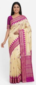 Radiant Cream & Magenta Bangalore Silk Saree with Temple Zari Border - JBS358