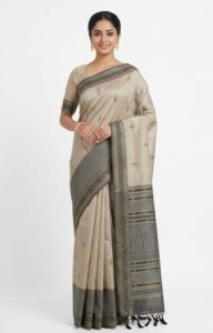 Classic Beige Bangalore Silk Saree with Charcoal Black Paisley Border - JBS361