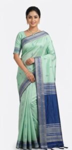 Pastel Mint Green Bangalore Silk Saree with Royal Blue Border - JBS356