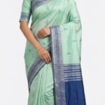 Pastel Mint Green Bangalore Silk Saree with Royal Blue Border - JBS356