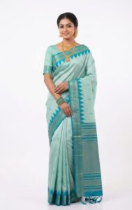 Seafoam Green Bangalore Silk Saree with Teal Temple Border - JBS360