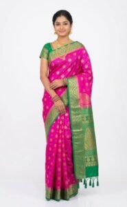 Royal Rani Pink & Emerald Green Bangalore Silk Saree with Traditional Zari Weaving – SKU: JBS354