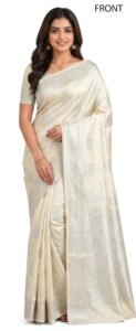 Elegant Ivory Bangalore Silk Saree with Silver Zari Weaving & Rich Pallu | Wedding & Festive Wear | JBS320