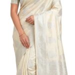 Elegant Ivory Bangalore Silk Saree with Silver Zari Weaving & Rich Pallu | Wedding & Festive Wear | JBS320