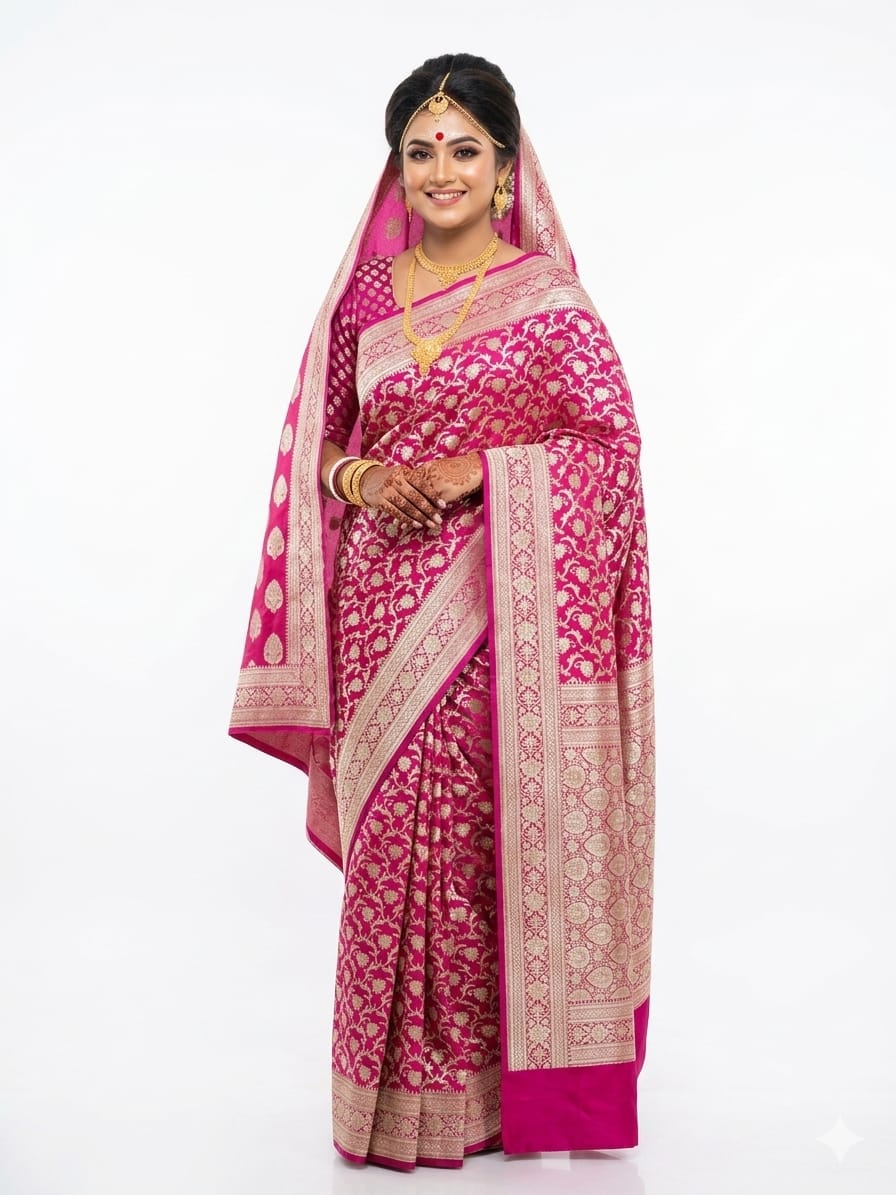 Elegant pink  banarasi braidal  saree with gold zari. Wedding & Festival wear (JBBS15)