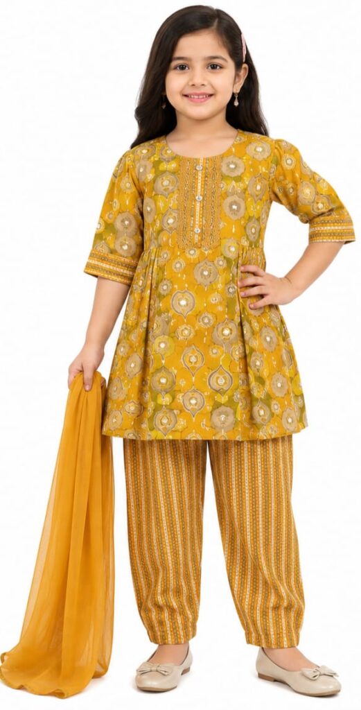 THNIC WEAR KIDS KURTI SET WEDDINGAG -PARTY WEAR(JKDSKS8)